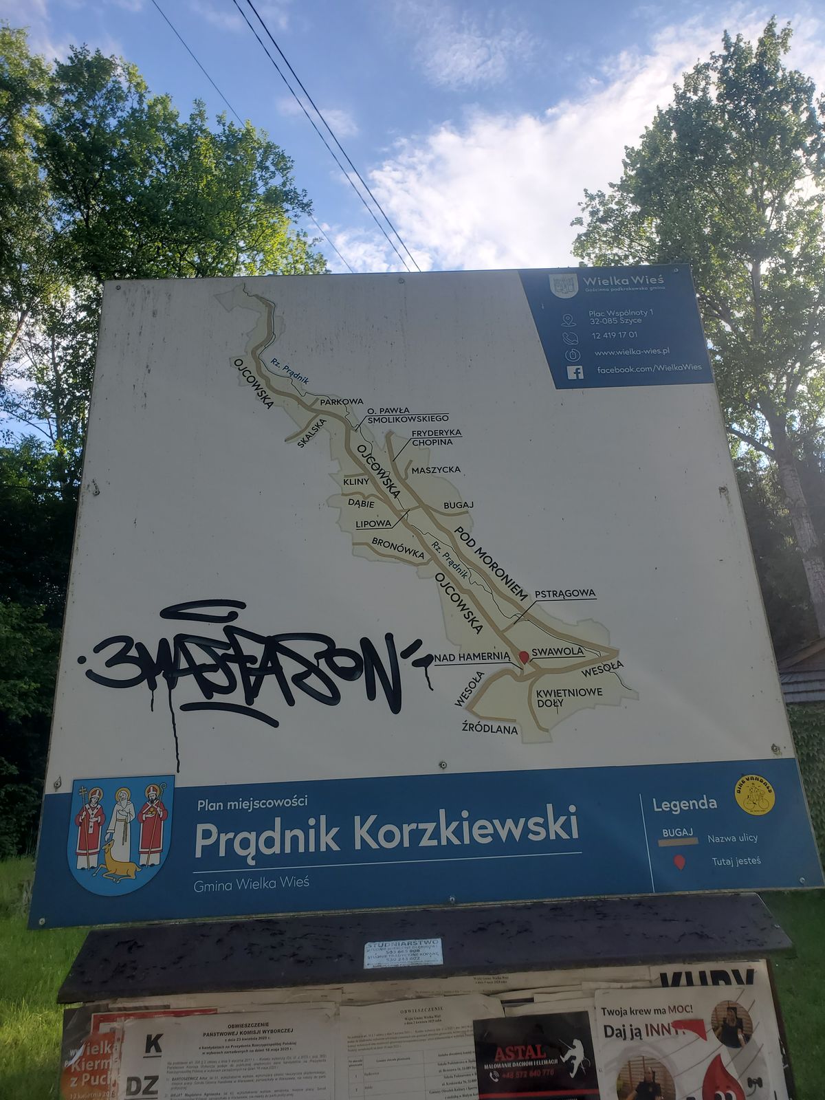 Prądnik Korzkiewski village board with map