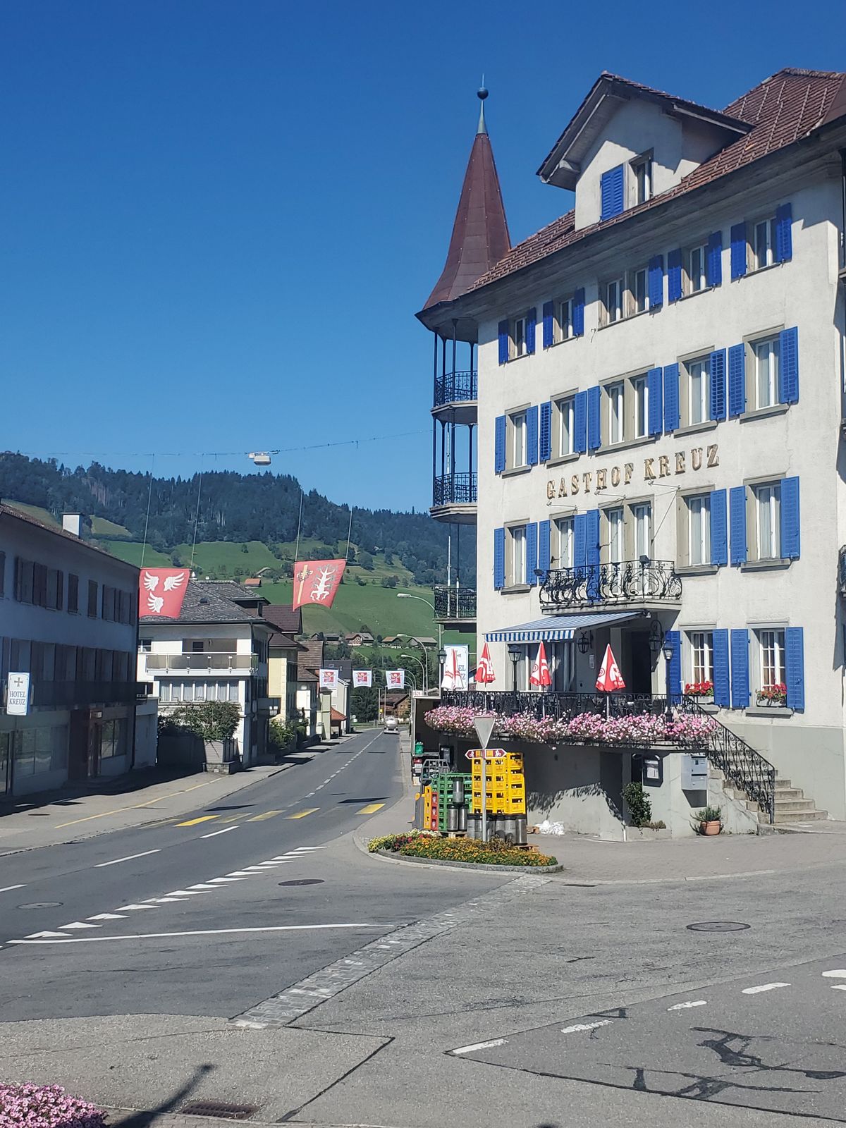 Village photo with arterial road and buildings